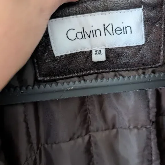 Calvin Klein Faux Leather Dark Brown Lined Biker Moto Jacket Coat Size XXL